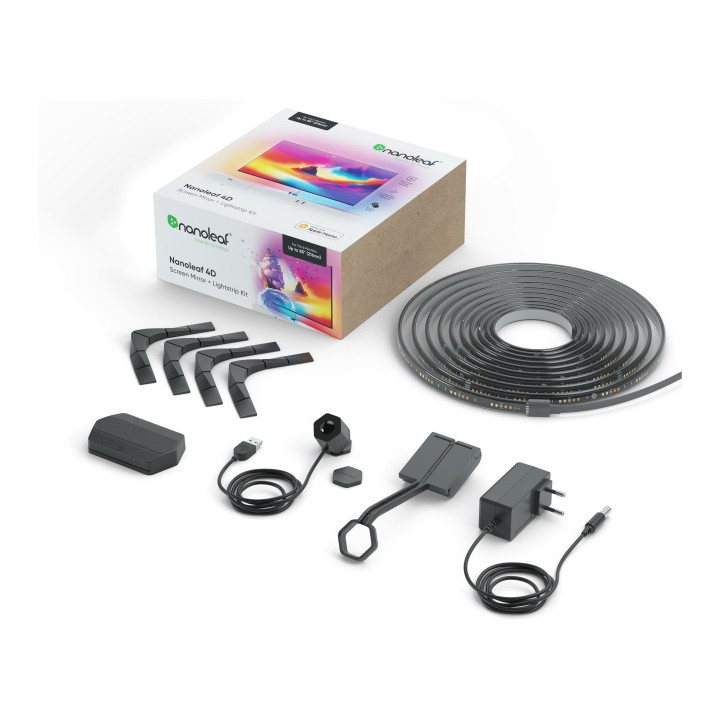 Nanoleaf 4D TV Screen Mirror Lightstrips Starter Kit – išmani TV ekrano foninio apšvietimo sistema iki 85 colių (kamera, 5,2 m L
