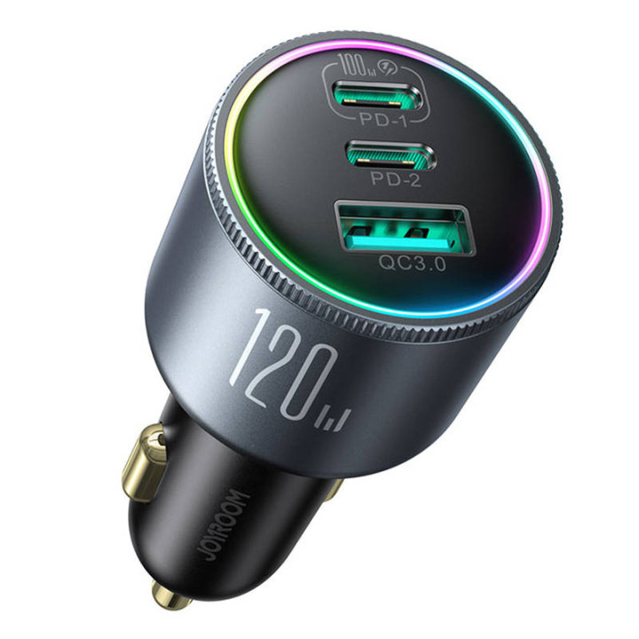 Automobilinis įkroviklis Joyroom JR-CCN07 , 3 prievadų C iki C, 120 W, (pilka)
