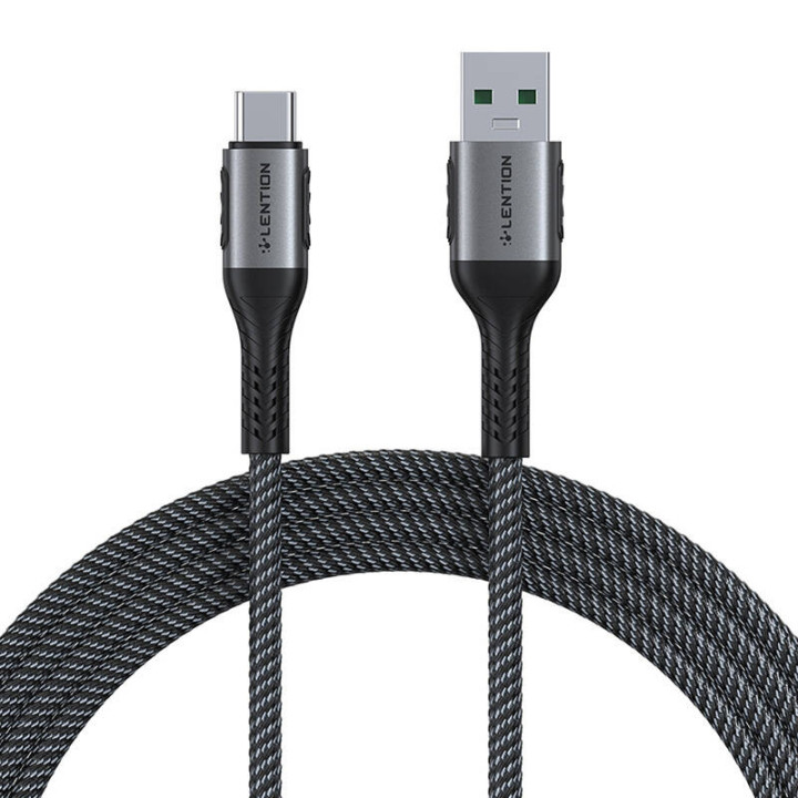 Кабель быстрой зарядки USB-A 3.1 — USB-C Lention CB-ACE-6A1M, 6А, 10 Гбит/с, 1 м (черный)