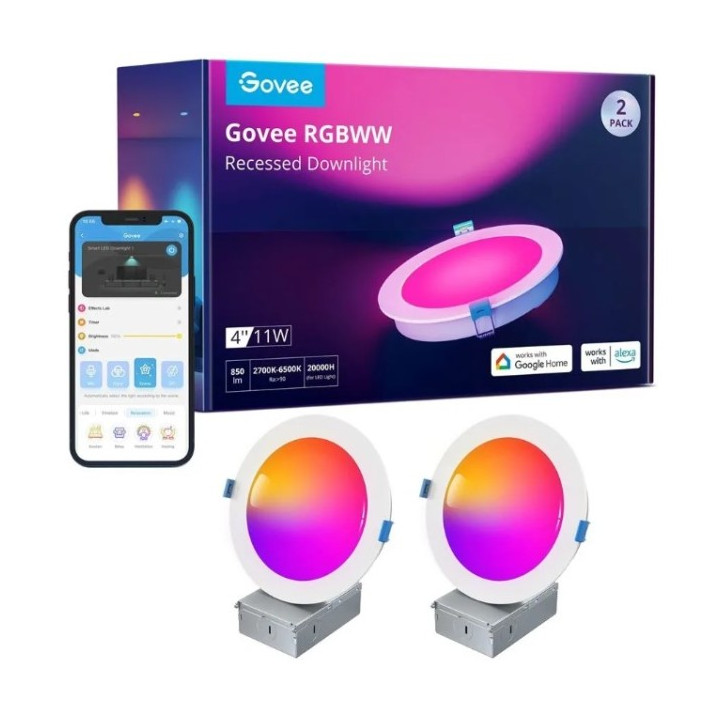 Govee B601B Smart LED upotettavat valot 2 kpl | Oprawa sufitowa LED | 4 kaapelia, RGBWW, Wi-Fi, Bluetooth