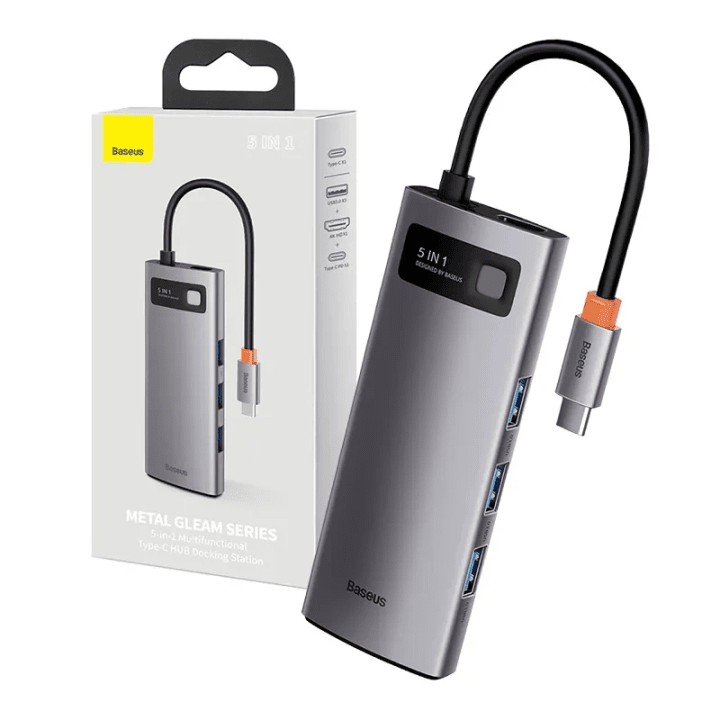 Концентратор 5 в 1 серии Baseus Metal Gleam, USB-C — 3 порта USB 3.0 + HDMI + USB-C PD
