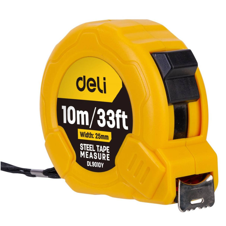 Plieninė matavimo juosta 10m/25mm Deli Tools EDL9010Y (geltona)
