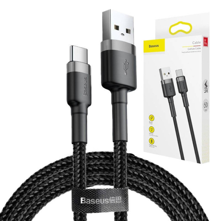 Кабель Baseus Cafule USB-C 2А, 3м (черный+серый)