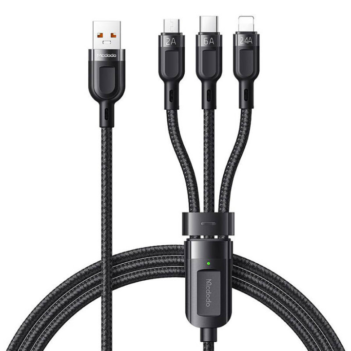 Кабель USB — USB-C / Lightning / Micro USB 3 в 1, Mcdodo CA-0930, 6 А, 1,2 м (черный)