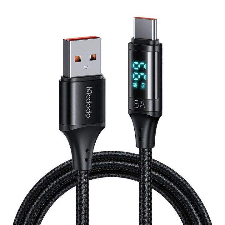 USB-kaapeli USB-C:hen Mcdodo CA-1080 näytöllä, 66W, 6A, 1,2m (musta)