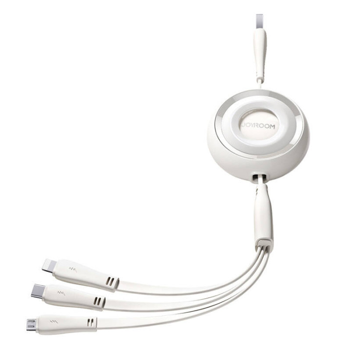 3in1 Joyroom Värikäs USB-USB-C/Lightning/Micro USB-kaapeli 3,5A, 1m (valkoinen)