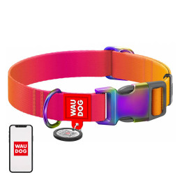 Neilona kaklasiksna sunim ar QR kodu WAUDOG 15 mm plata, 25-35 cm gara oranža