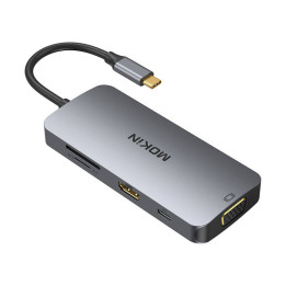MOKiN 8in1 USB-C adapteris su 3x USB 3.0 + HDMI + USB-C + VGA + SD kortelių skaitytuvas + Micro SD kortelių skaitytuvas (sidabri