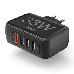 Настенное зарядное устройство Hama 4-слотовое QC3.0 USB-A 33 Вт черное