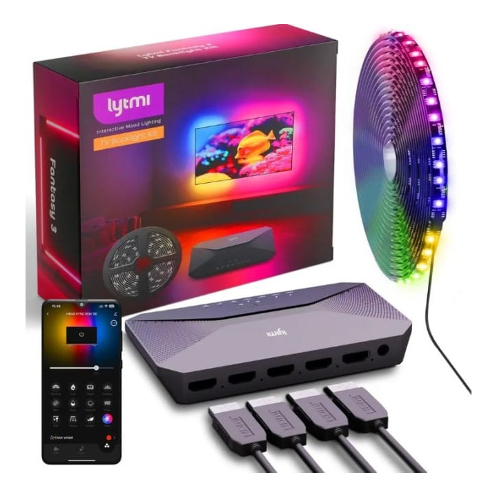 Lytmi Fantasy 3 TV foninio apšvietimo rinkinys HDMI 2.1 | Taśma LED + Neo Box | dla TV 85-90 cali, Sync Box
