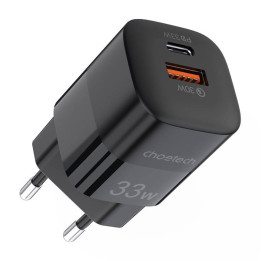 Sieninis įkroviklis Choetech PD5006 30W, A+C dviejų prievadų (juodas)