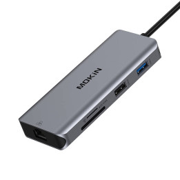 MOKiN 9in1 kannettavan tietokoneen telakointiasema USB C - 2x USB 3.0 + USB 2.0 + 2x HDMI + SD/TF + RJ45 + PD (hopea)
