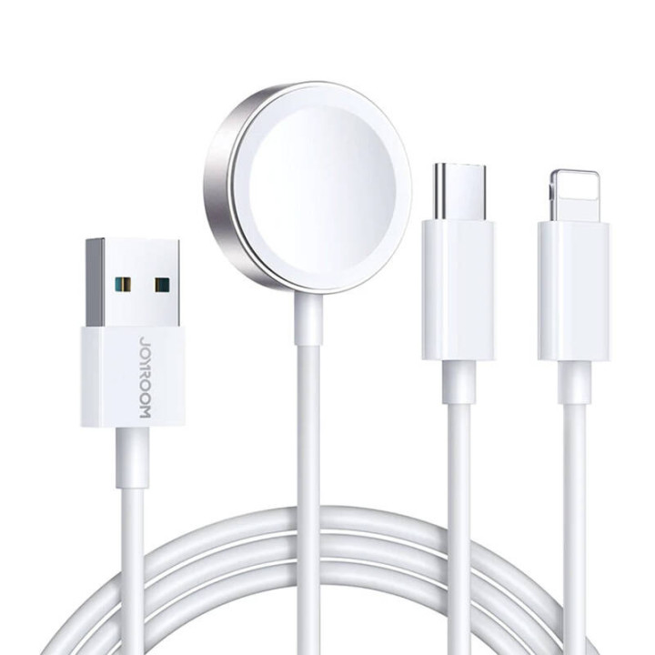 Apple Watchin magneettilaturi Joyroom S-IW008 Lightning + USB-C 5V 1,2 m (valkoinen)