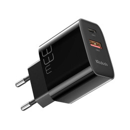 Seinälaturi Mcdodo CH-0922 USB + USB-C, 33W + USB-C kaapeli (musta)