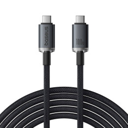 Ātrās uzlādes kabelis Baseus Crystal Shine USB-C uz USB-C 100W, 1,5m, 20Gb (melns)