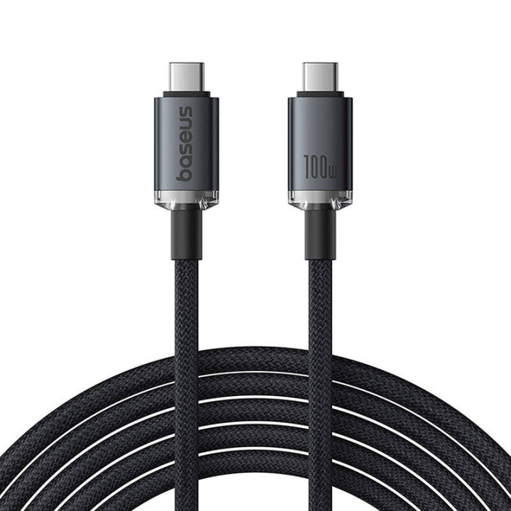 Ātrās uzlādes kabelis Baseus Crystal Shine USB-C uz USB-C 100W, 1,5m, 20Gb (melns)