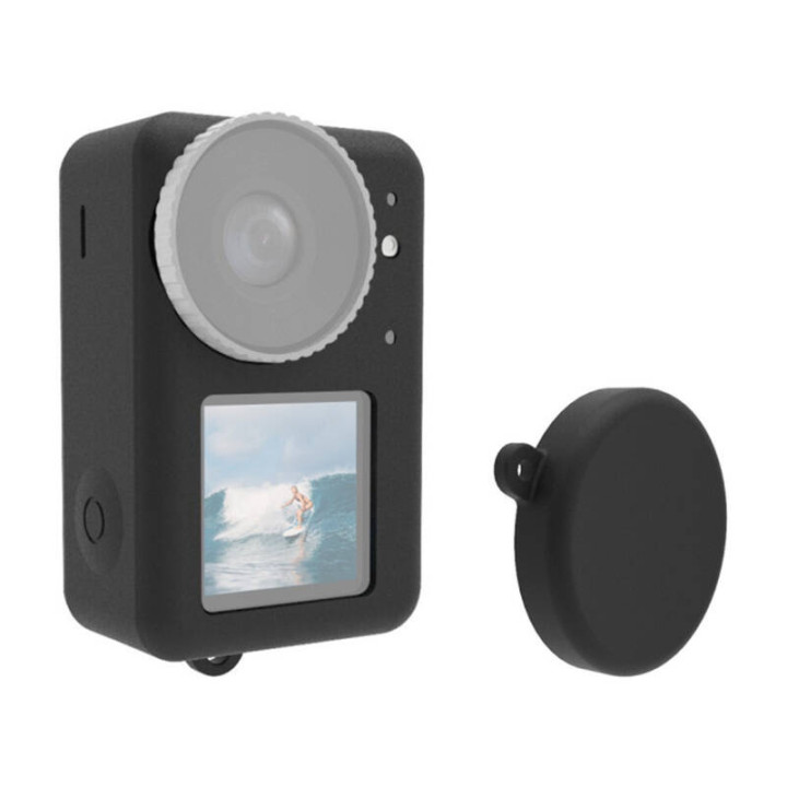 Силиконовый чехол Puluz для DJI Osmo Action 3/4/5 Pro с крышкой объектива (черный)