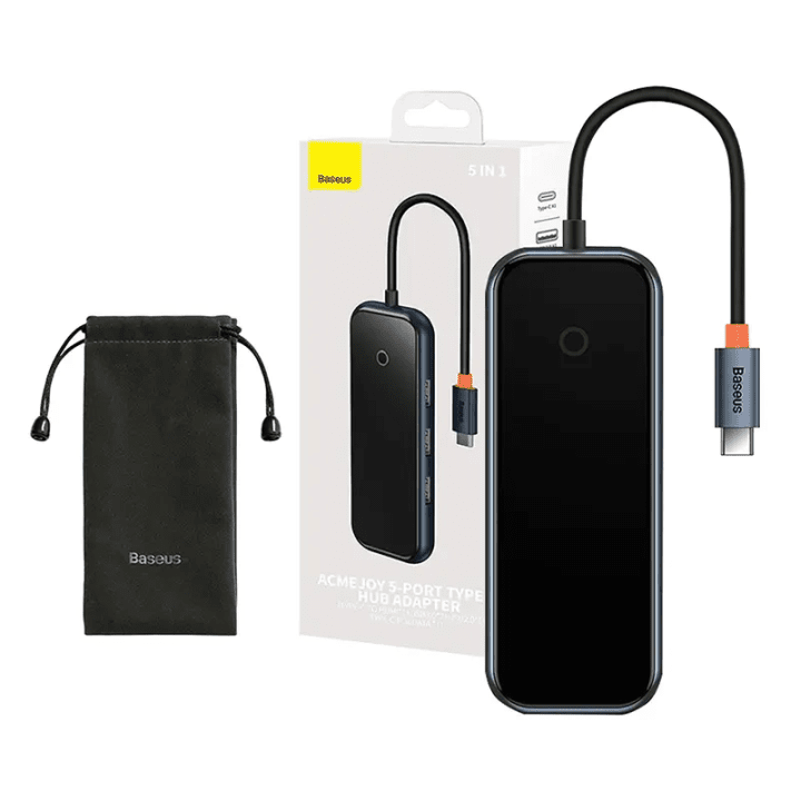 Hub 5in1 Baseus AcmeJoy -sarjan USB-C - 2xUSB 3.0 + USB 2.0 + USB-C PD + HDMI (tummanharmaa)