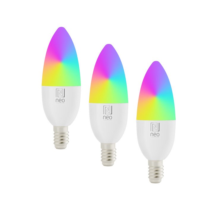 Immax NEO LITE Smart 3x светодиодная лампа E14 6 Вт RGB + CCT цветной и белый, с регулировкой яркости, Wi-Fi, C37, Маяк