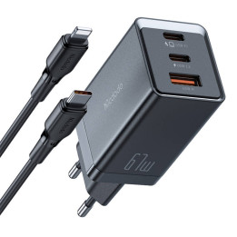 Mcdodo CH-1544 GaN seinälaturi, 2x USB-C, 1x USB, 67W + USB-C - USB-C -kaapeli (musta)