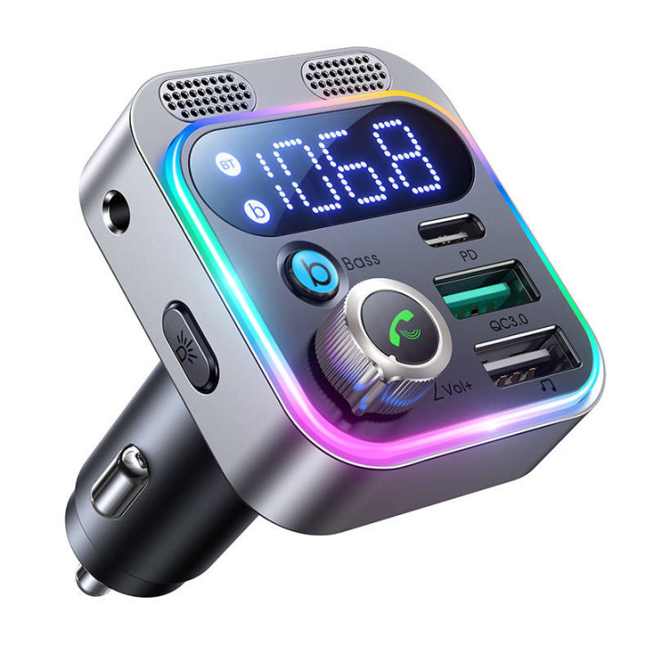FM-lähetin Joyroom JR-CL16:lle, USB + USB-C, 48W (musta)