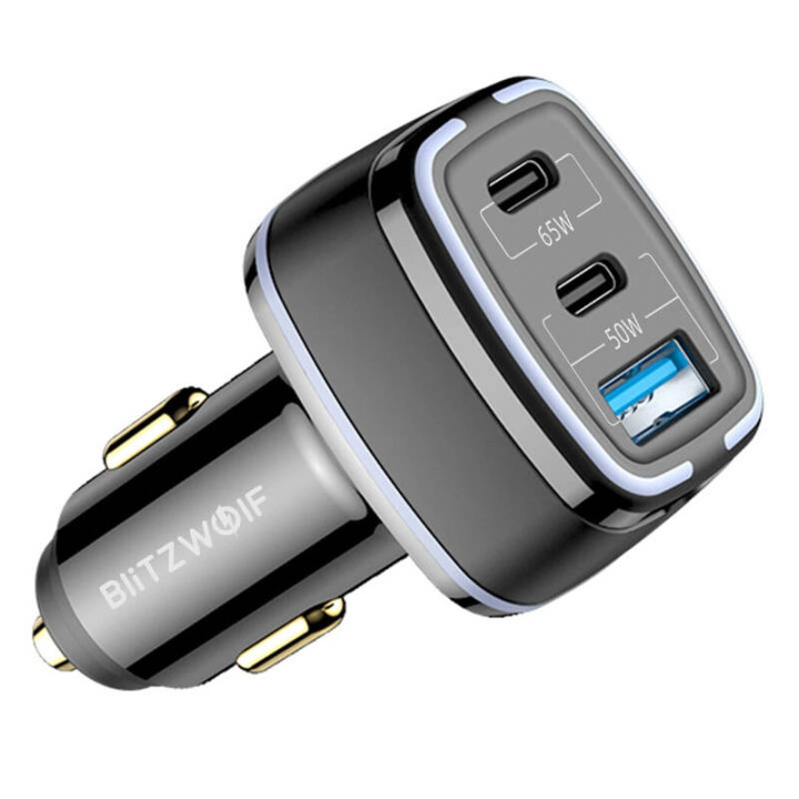 BlitzWolf BW-BC4 115W 3-porttinen USB PD autolaturi