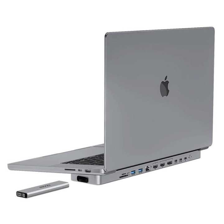 USB-C-telakointiasema / keskitin MacBook Prolle 16" INVZI MagHub 12in2 SSD-lokerolla (harmaa)