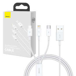 Ātrā uzlāde no USB uz M+L+C Baseus Superior Data 3.5A 1m (balts)