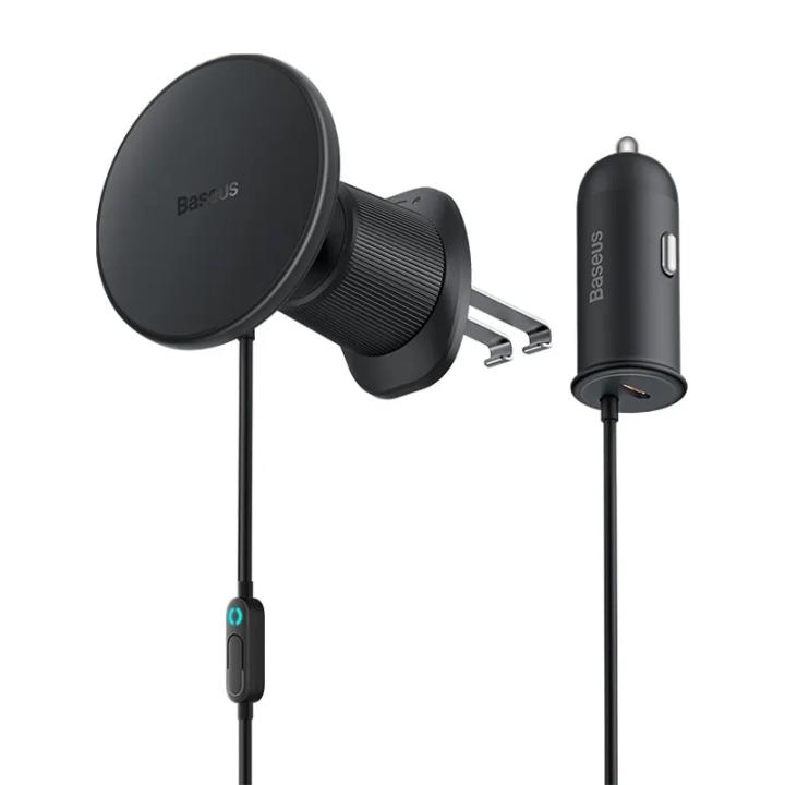 Magnetinis automobilinio telefono laikiklis Baseus CW01 prie ventiliacijos tinklelio su automobiliniu įkrovikliu USB-C, 15W + 25