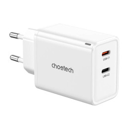 Choetech PD6013, GaN, 2x USB-C, сетевое зарядное устройство PD65W (белое)