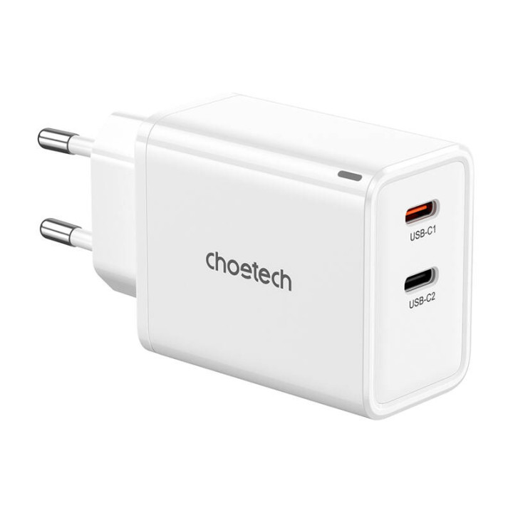 Choetech PD6013, GaN, 2x USB-C, сетевое зарядное устройство PD65W (белое)