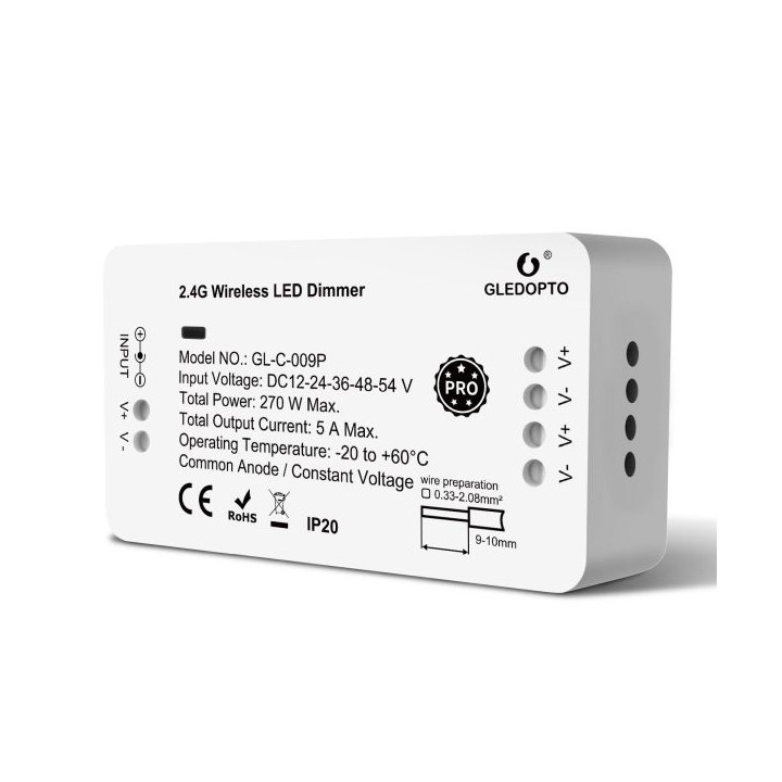 Gledopto GL-C-009P, Zigbee Pro Dimmer LED-ohjain (Zigbee+RF) 12V-54V DC