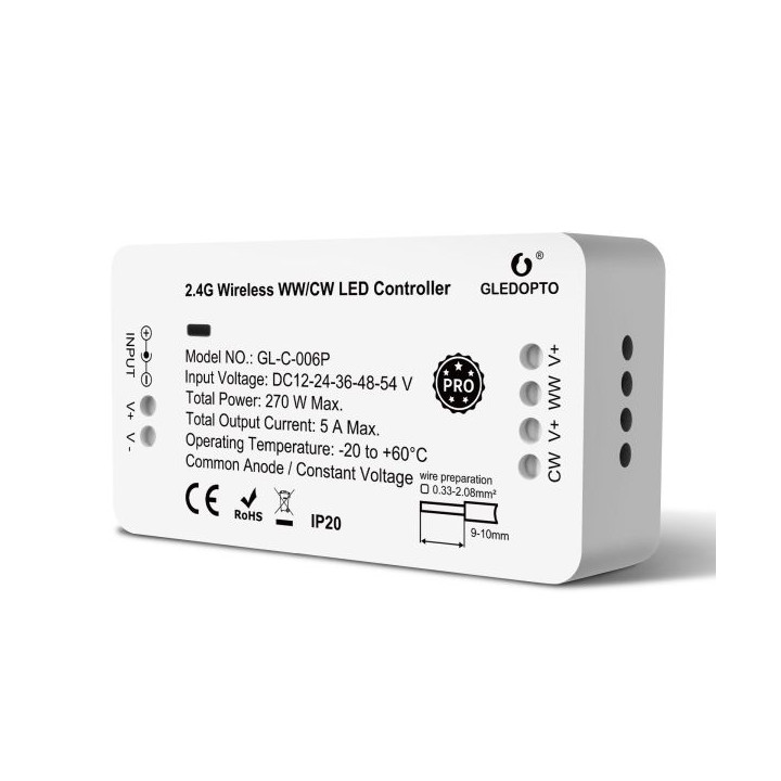 Gledopto Zigbee Pro WW/CW (CCT) LED valdiklis (Zigbee+RF) 12V-54V DC