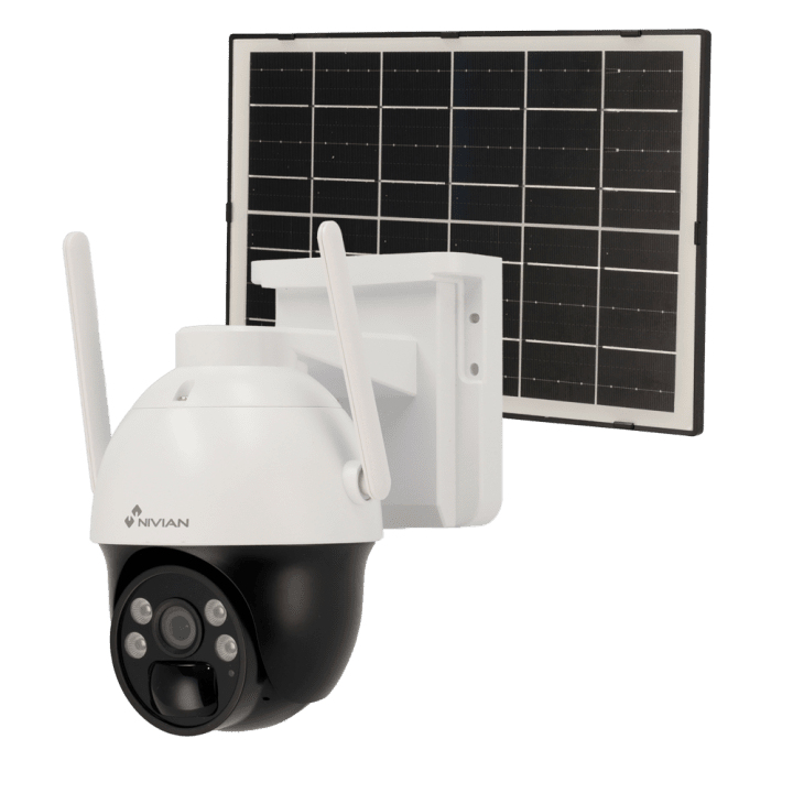 NIVIAN RETAIL NV-CAM02S-SOLAR4G 4MP PTZ IP -kamera aurinkopaneelilla, 4G LTE, PoE, IP66, 30m IR, kaksoisvalo, ONVIF