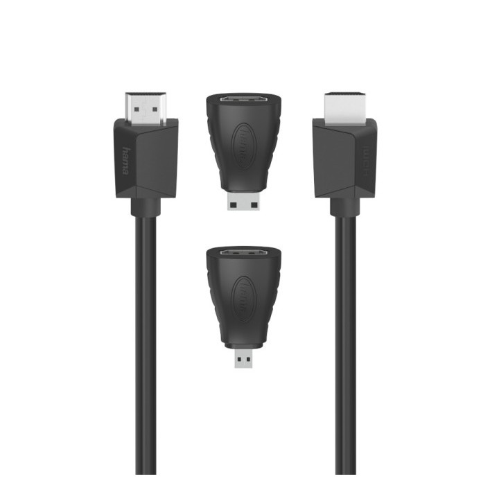 Hama HDMI 2.0B 4K, 1,5 m + adapteris mini/mikro HDMI