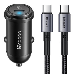 Autolaturi McDodo CC-7493 65W Minivalkoisella USB-C-kaapelilla E-merkin sirulla 1m 100W (musta)