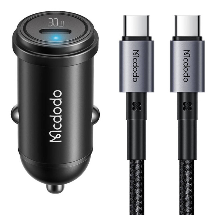 Autolaturi McDodo CC-7493 65W Minivalkoisella USB-C-kaapelilla E-merkin sirulla 1m 100W (musta)