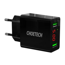C0028 2*USB-A-verkkolaturi näytöllä (musta)