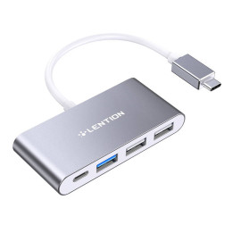 Lention 4in1 Hub USB-C - USB 3.0 + 2x USB 2.0 + USB-C (harmaa)