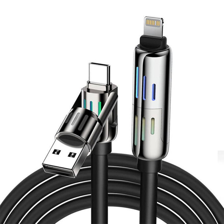 Keturi viename USB-C/USB-A į USB-C/Lightning laidas Blitzwolf BW-HDC6 1,2 m 240 W RGB (juodas)