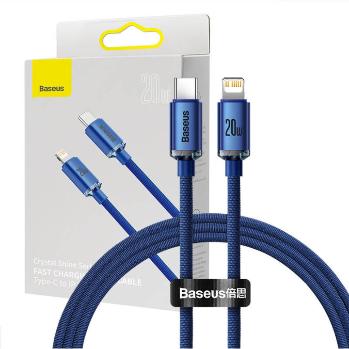 Кабель Baseus Crystal USB-C — Lightning, 20 Вт, 1,2 м (синий)