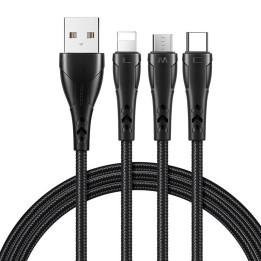 3in1 USB-USB-C / Lightning / Micro USB -kaapeli, Mcdodo CA-6960, 1,2 m (musta)