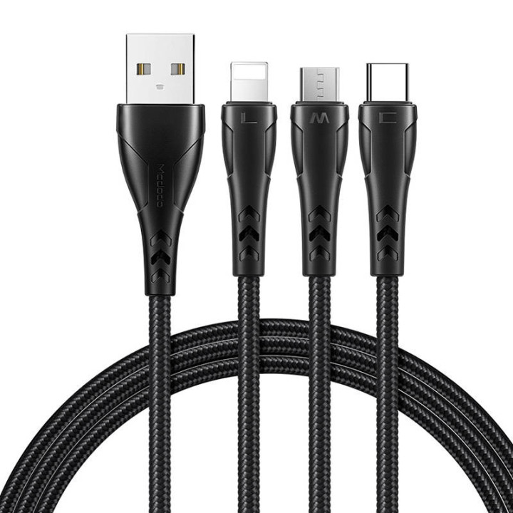 3in1 USB-USB-C / Lightning / Micro USB -kaapeli, Mcdodo CA-6960, 1,2 m (musta)