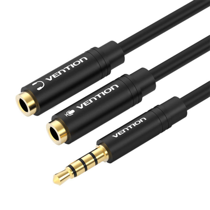 Garso kabelis nuo 3,5 mm kištuko iki 2 x 3,5 mm moteriškos ventiliacijos BBVBY 0,3 m (juodas)