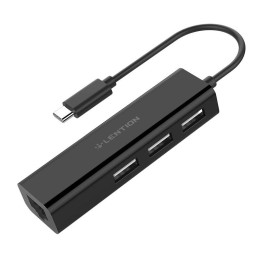 Lention Hub USB-C - 3x USB 2.0 + Ethernet-sovitin (musta)