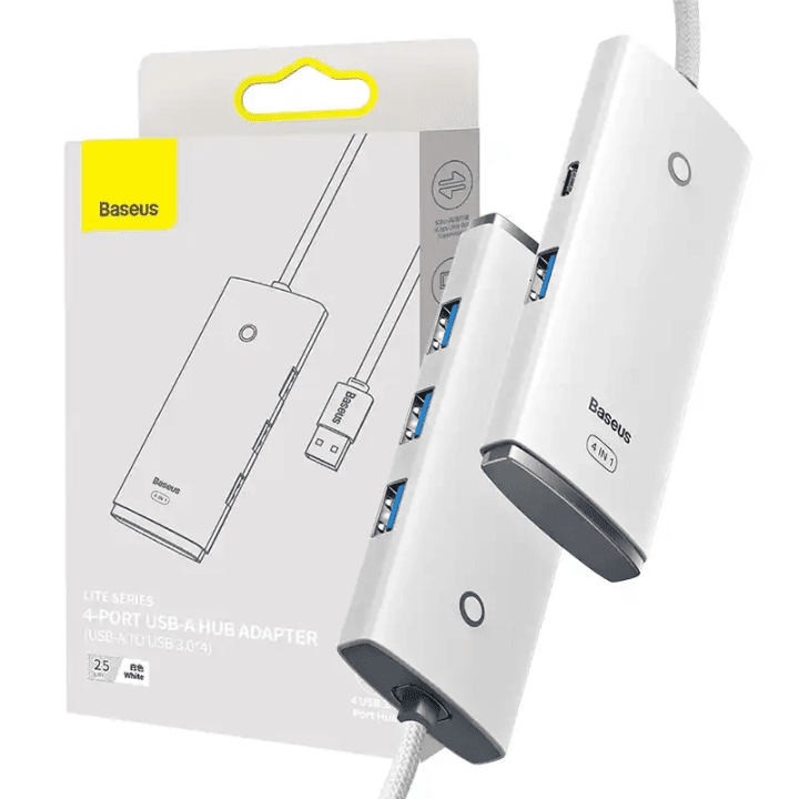Концентратор серии Baseus Lite, 4 в 1 USB на 4 порта USB 3.0, 25 см (белый)