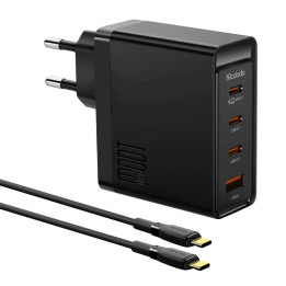 Seinälaturi McDodo GAN 3xUSB-C + USB, 100W + 2m kaapeli (musta)