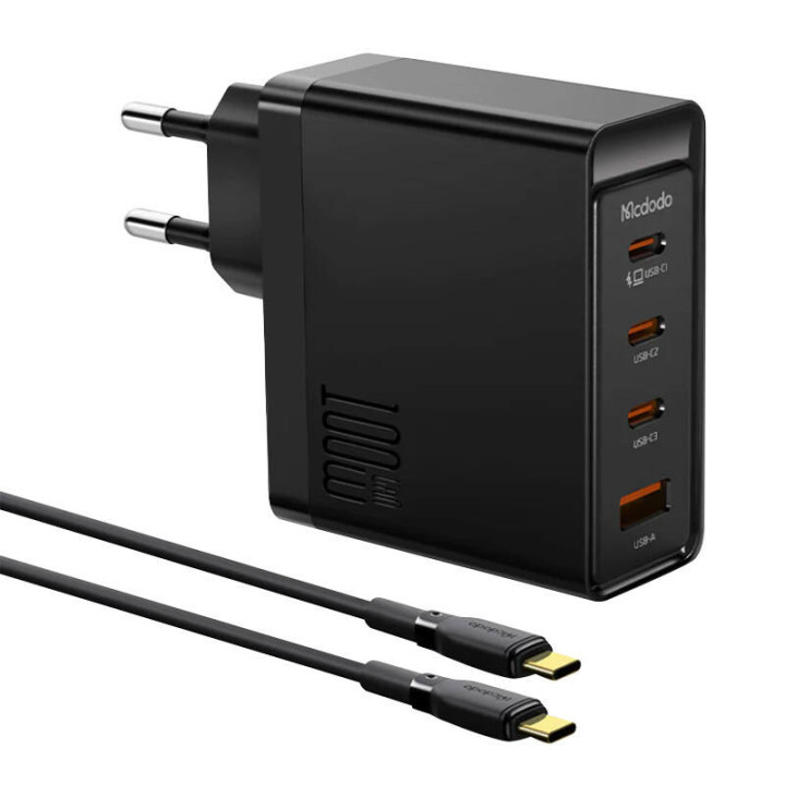 Зарядное устройство McDodo GAN 3xUSB-C + USB, 100Вт + кабель 2м (черный)