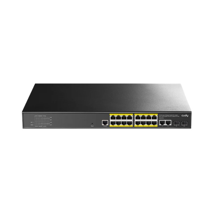 Cudy GS2018PS2-200W 16 portu L2 pārvaldīts Gigabit PoE+ slēdzis ar 2 augšupielādes portiem un 2 SFP slotiem, 200W