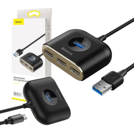 Baseus Square Round USB-sovitin, HUB USB 3.0 - 1x USB 3.0 + 3x USB 2.0.1m (musta)